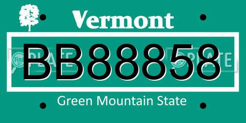 BB88858 Vermont License Plate