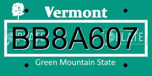 BB8A607 Vermont License Plate