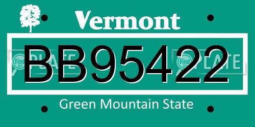 BB95422 Vermont License Plate