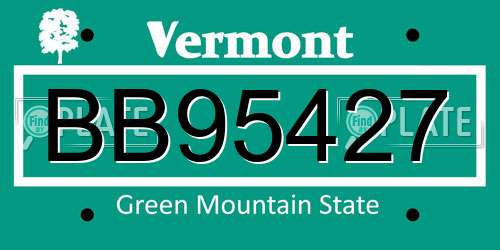 BB95427 Vermont License Plate