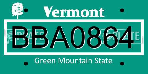 BBA0864 Vermont License Plate
