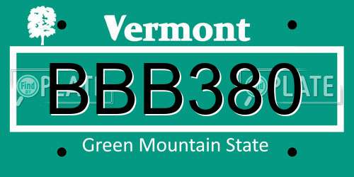 BBB380 Vermont License Plate