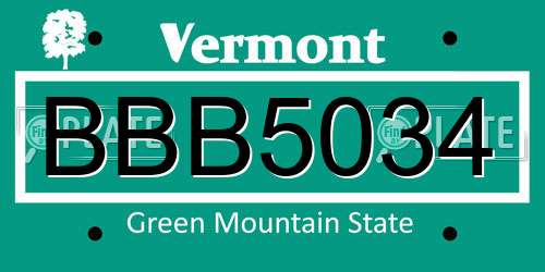 BBB5034 Vermont License Plate