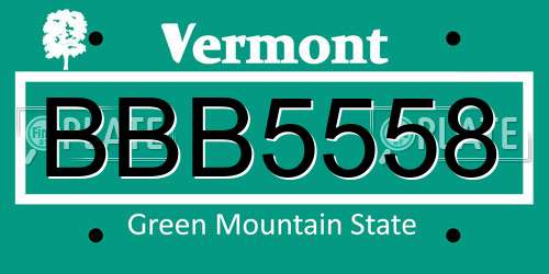 BBB5558 Vermont License Plate