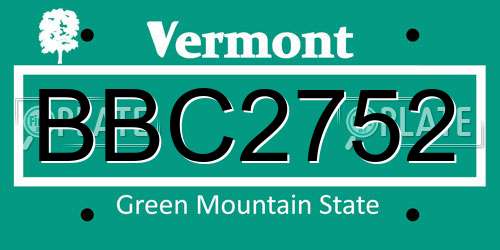 BBC2752 Vermont License Plate