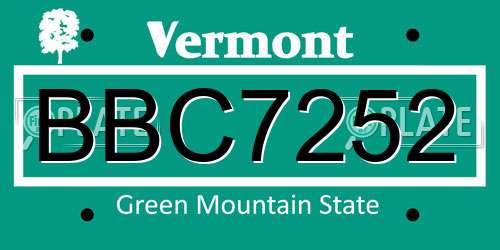 BBC7252 Vermont License Plate