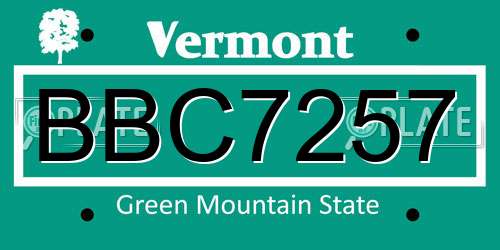 BBC7257 Vermont License Plate