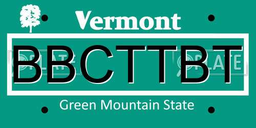 BBCTTBT Vermont License Plate