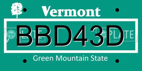 BBD43D Vermont License Plate