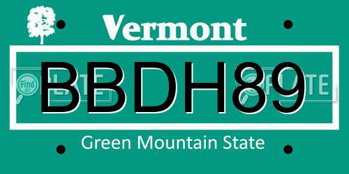BBDH89 Vermont License Plate