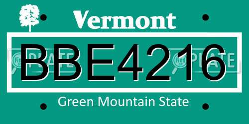 BBE4216 Vermont License Plate