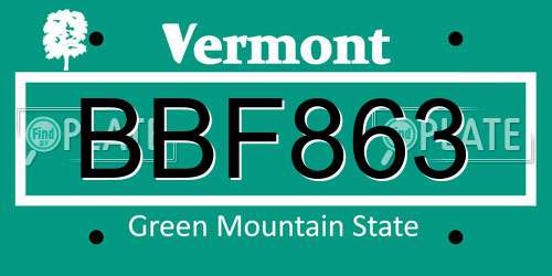 BBF863 Vermont License Plate