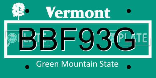 BBF93G Vermont License Plate