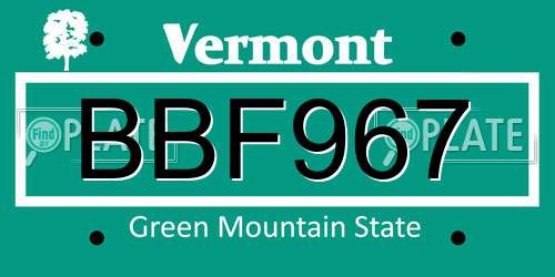BBF967 Vermont License Plate