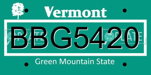 BBG5420 Vermont License Plate