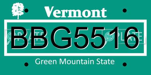 BBG5516 Vermont License Plate