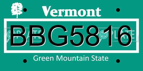 BBG5816 Vermont License Plate
