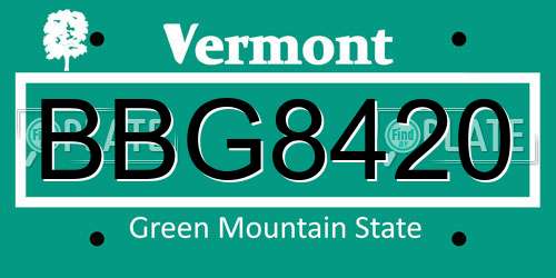 BBG8420 Vermont License Plate