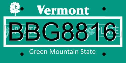 BBG8816 Vermont License Plate