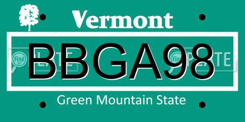 BBGA98 Vermont License Plate