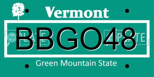 BBGO48 Vermont License Plate