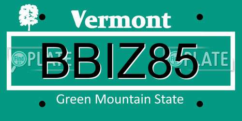 BBIZ85 Vermont License Plate