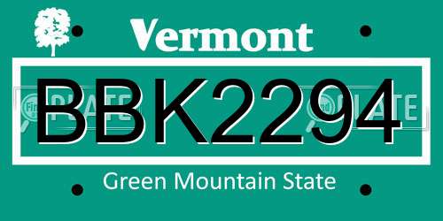 BBK2294 Vermont License Plate