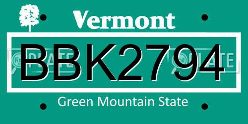 BBK2794 Vermont License Plate