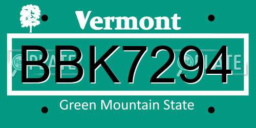BBK7294 Vermont License Plate