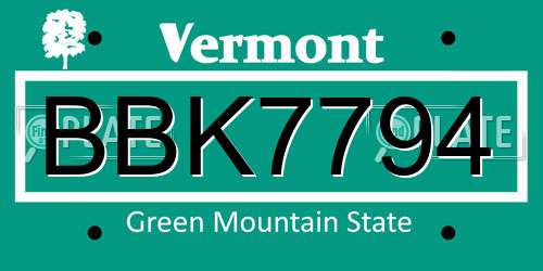 BBK7794 Vermont License Plate