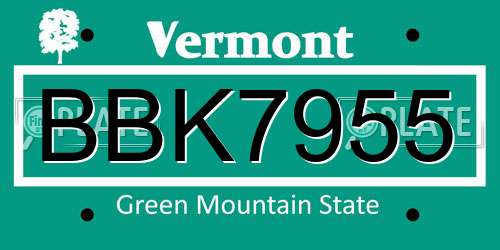 BBK7955 Vermont License Plate