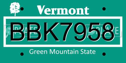 BBK7958 Vermont License Plate