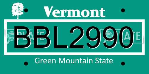 BBL2990 Vermont License Plate