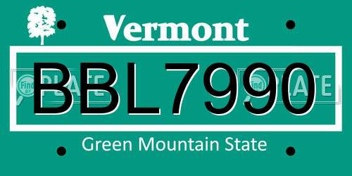 BBL7990 Vermont License Plate