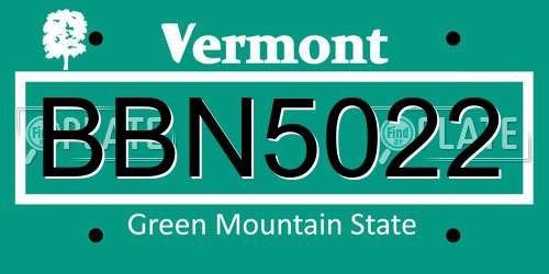 BBN5022 Vermont License Plate