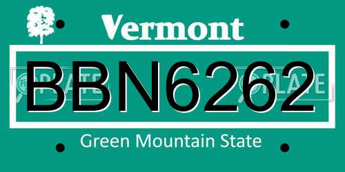 BBN6262 Vermont License Plate