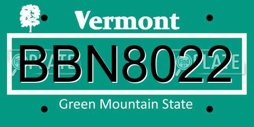 BBN8022 Vermont License Plate