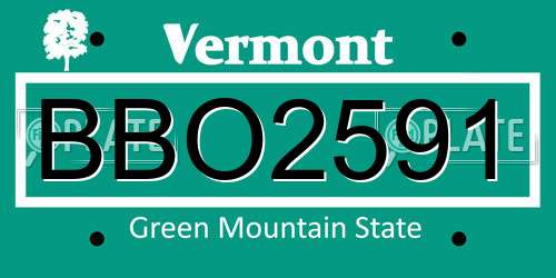 BBO2591 Vermont License Plate