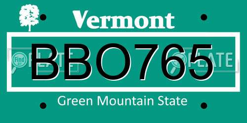 BBO765 Vermont License Plate