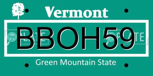 BBOH59 Vermont License Plate
