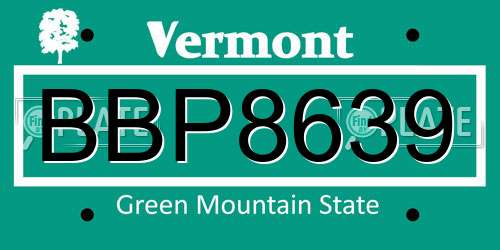 BBP8639 Vermont License Plate