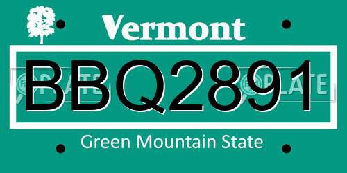 BBQ2891 Vermont License Plate