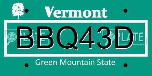BBQ43D Vermont License Plate