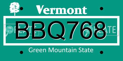 BBQ768 Vermont License Plate