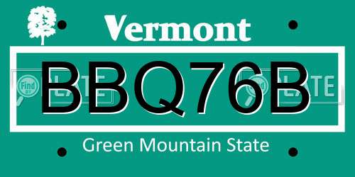 BBQ76B Vermont License Plate