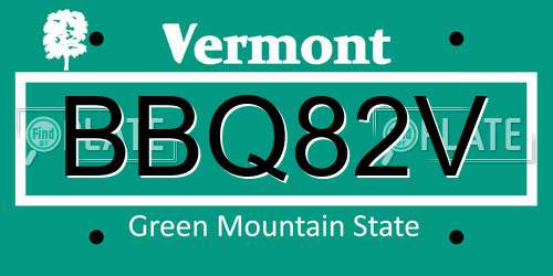BBQ82V Vermont License Plate