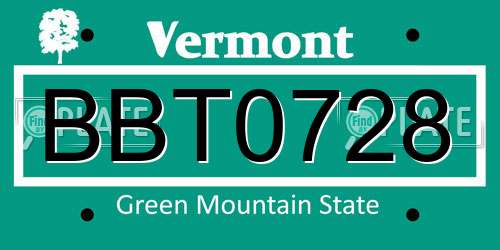 BBT0728 Vermont License Plate