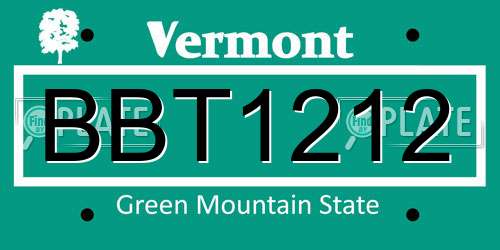 BBT1212 Vermont License Plate