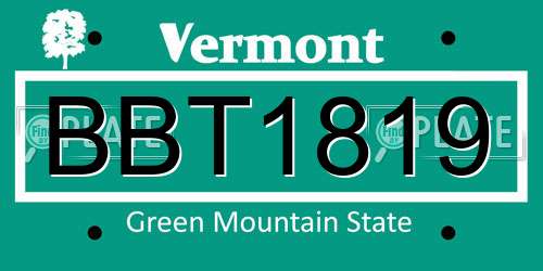 BBT1819 Vermont License Plate