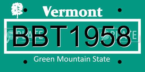 BBT1958 Vermont License Plate